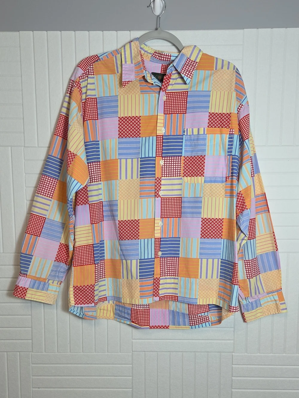J. Crew Vintage Oarsman 90s Multicolor Patchwork Button Down Shirt Size L